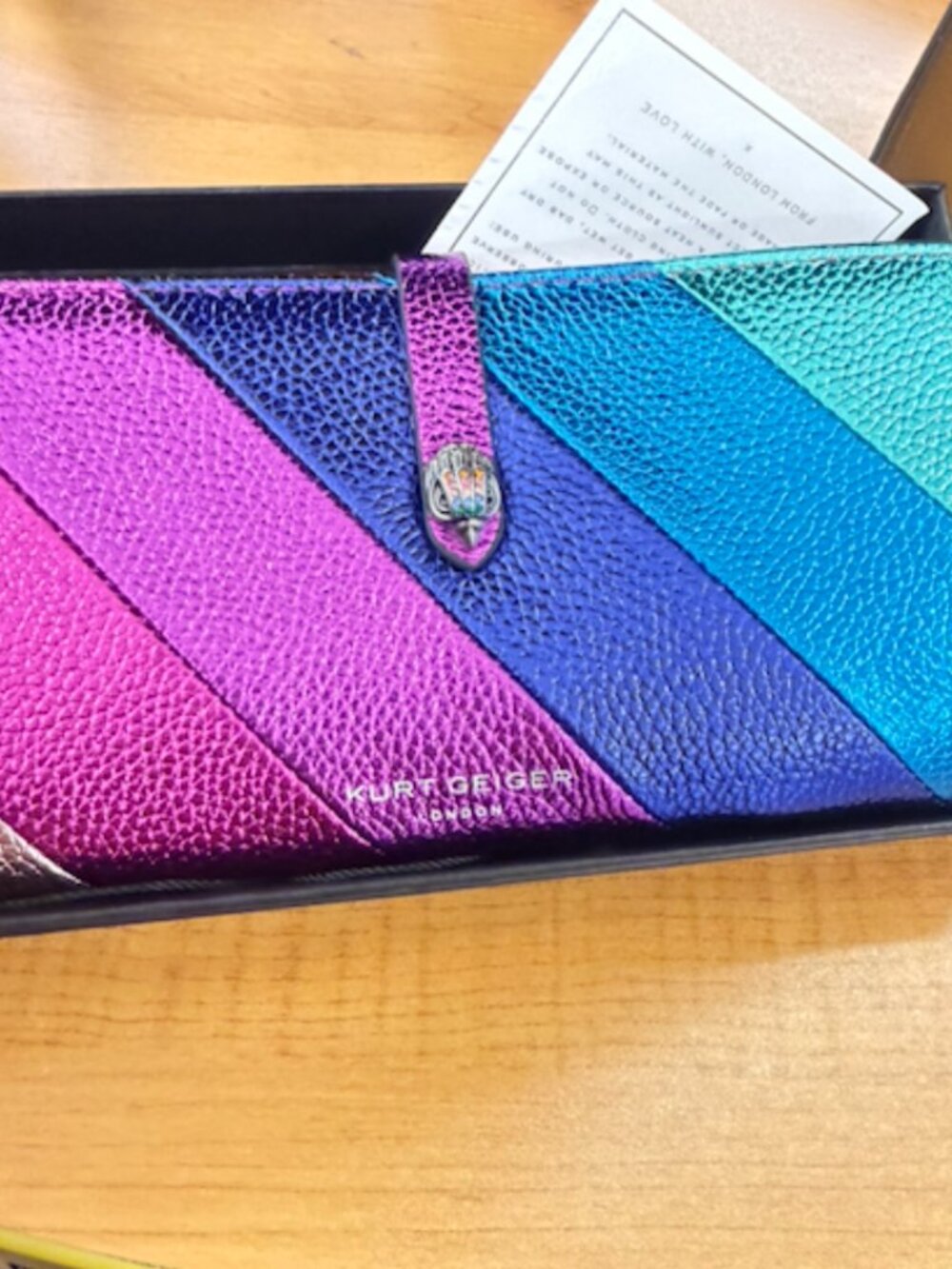NWT Kurt Geiger London Rainbow Stripe Leather Bifold Wallet clutch bag